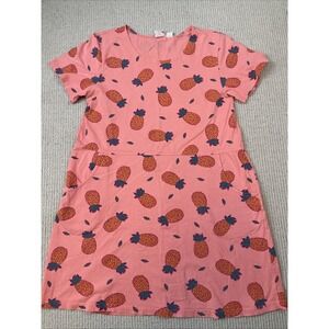 Red Ginger Women's Large 100% cotton Vtg 90's Shirt Dress With Pockets Pineapple